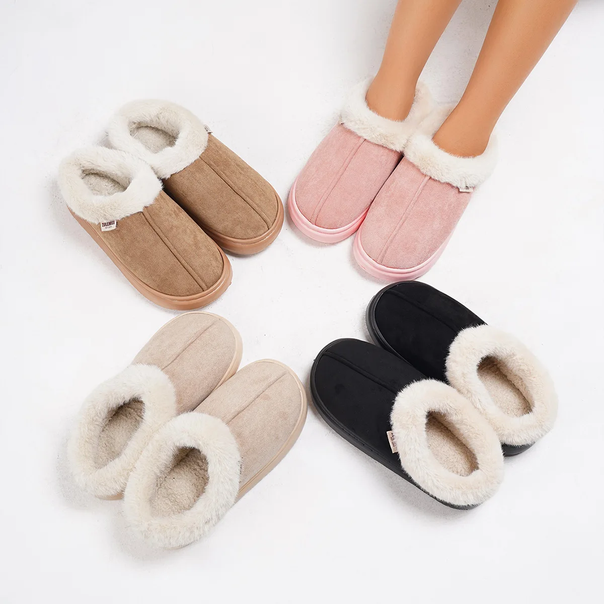 

Closed Toe Warm Cotton Slippers Women Faux Fur Thicken Plush Winter Home Shoes Woman Lightweight Casual Indoor Slides Female