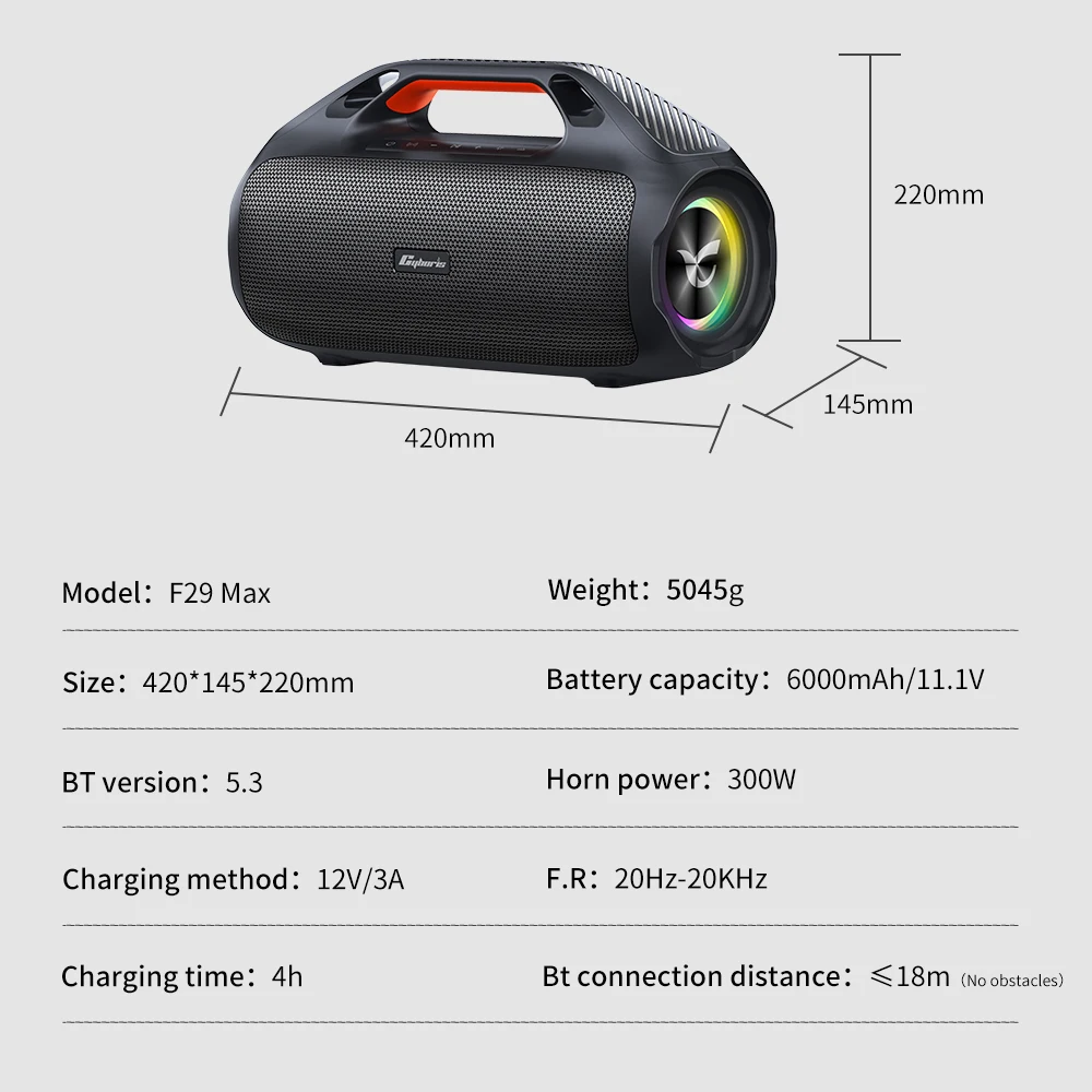 F29 Max Wireless Portable Speaker 300W Deep Woofer Waterproof IPX7 Waterproof Loud Stereo Subwoofer Deep Bass For Outdoor