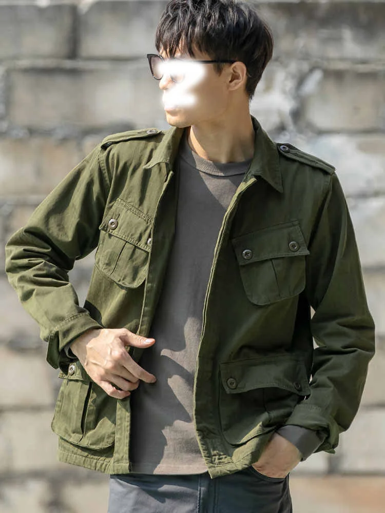 Military Green Cotton Workwear Jacket Men's Vietnam War Jungle Combat Multi-Pocket Spring Autumn Casual Style Long Sleeve But...