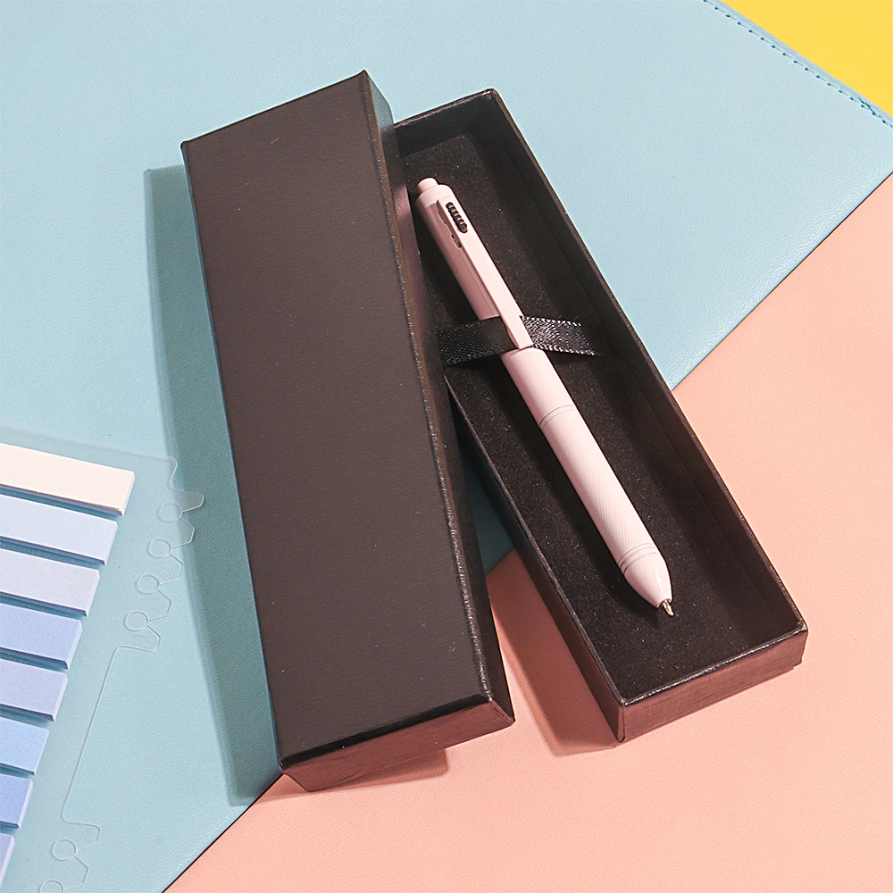 1pc or 2pcs 4-in-1 press ballpoint pen with box, there are blue, white, black three colors of pen refill and a pencil refill