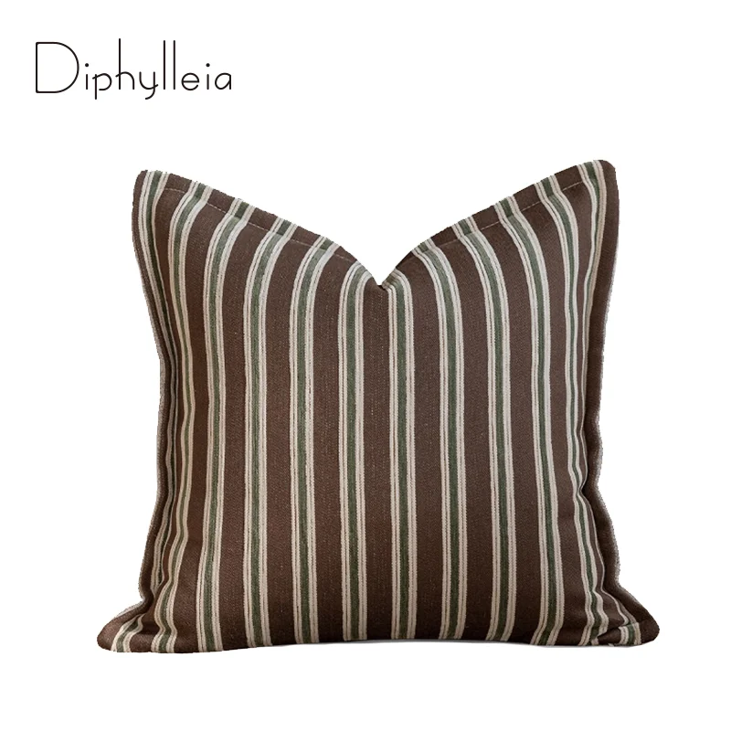 Diphylleia Modern Vintage Brown White Striped Cushion Cover Accent Decorative Throw Pillow Case Dress Up Your Bed Sofa Lounger
