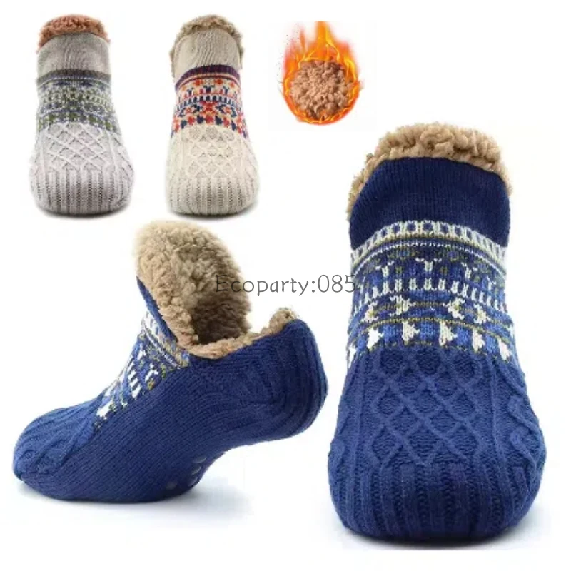 Winter Indoor Floor Socks Warm Women Men Socks Home Bedroom Sleeping Socks Non-slip Knitted Adult Plus Fleece Carpet Socks 2024