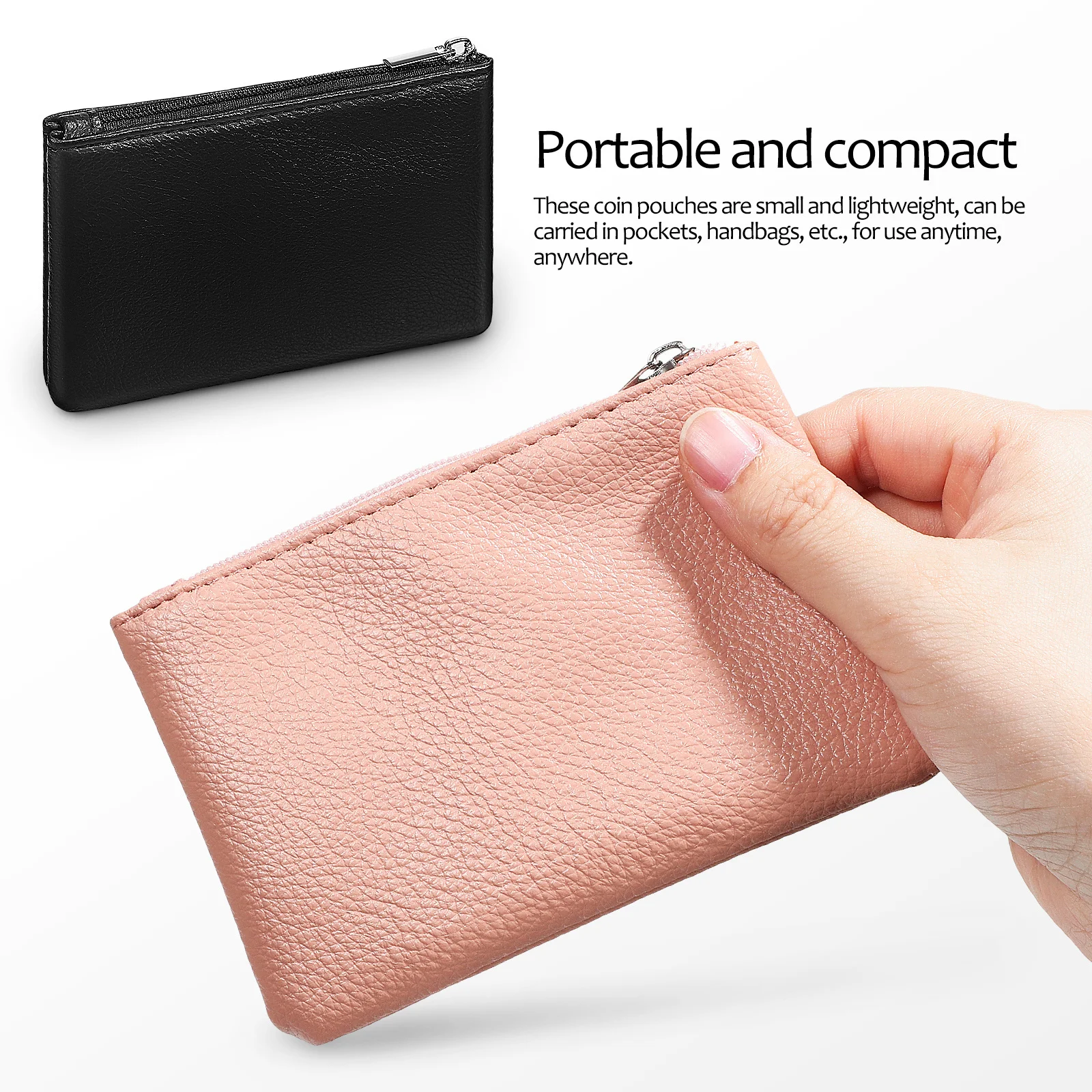 

2Pcs Small Coin Purse Compact PU Zipper Wallet Change Pouch Portable Mini Bag for Women Coin Purse Small Pink Wallet