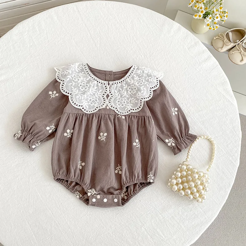 

Girls' Dress Autumn New Baby Clothes Baby Lace Romper Long Sleeve Embroidered Princess Dress Sister Outfit