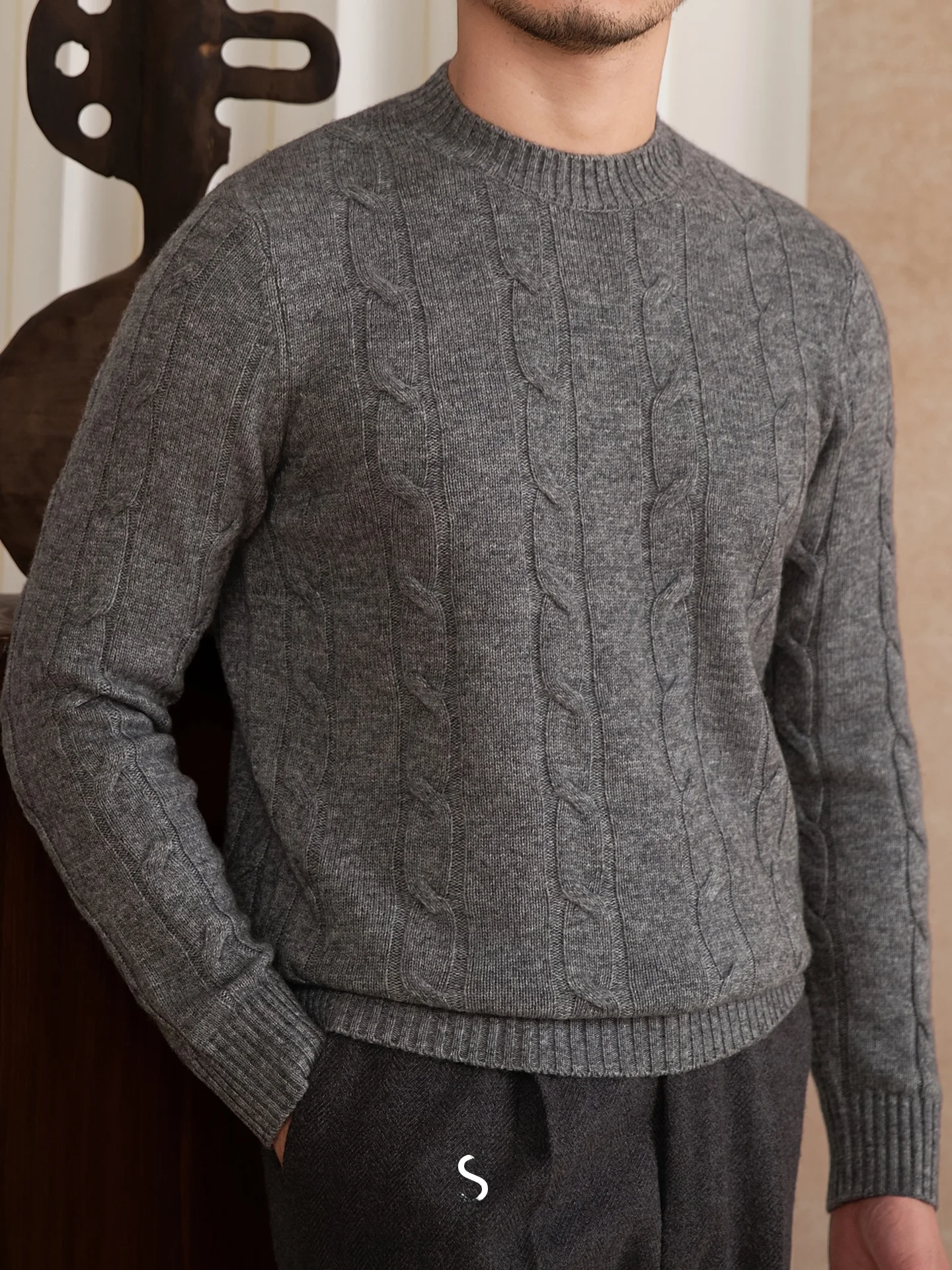 

Мистер Футболка с изображением оленя, вязаный шерстяной свитер, осень-зима, длинный круглый пуловер Ne, повседневный Sle, 30% шерстяная смесь, модная B...