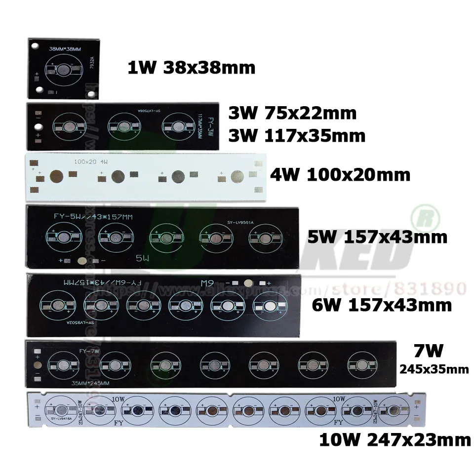 LEDストリップライト,高出力,10個,ベーキングプレート,ベースがインストールされた自立型,1W,3W,5W,6W,7W,10W