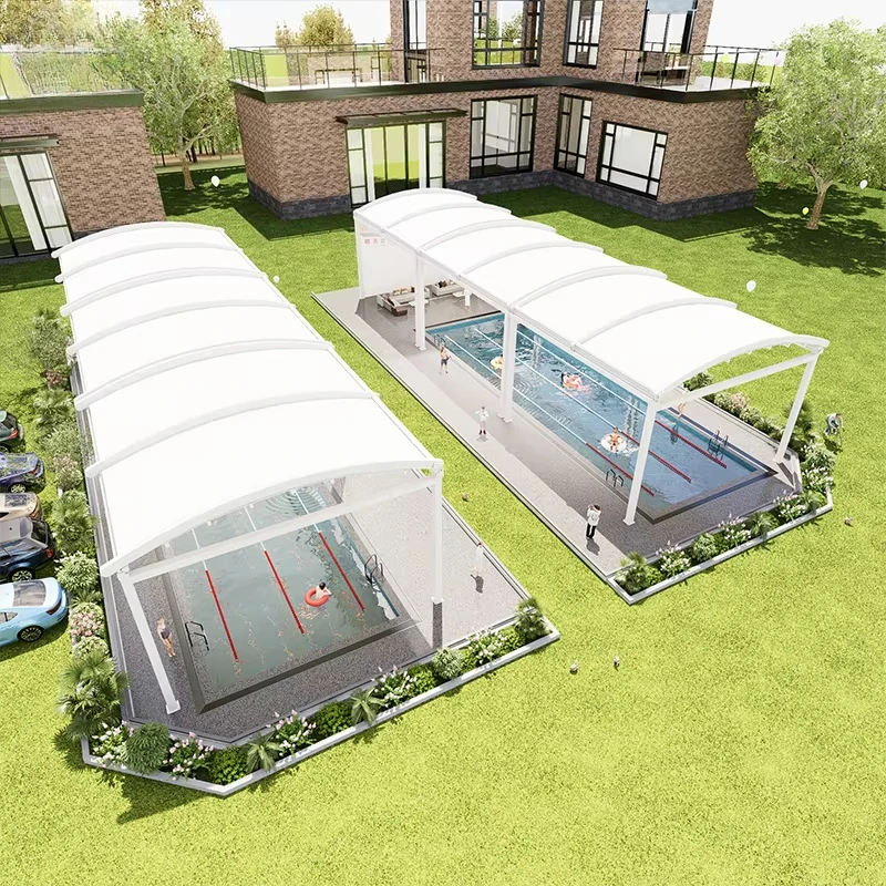Motorized Retractable Pergola Carport 4x4 Garden Gazebo Powder Coated Aluminum Frame PVC Pool Cover Arch Pavilion Design