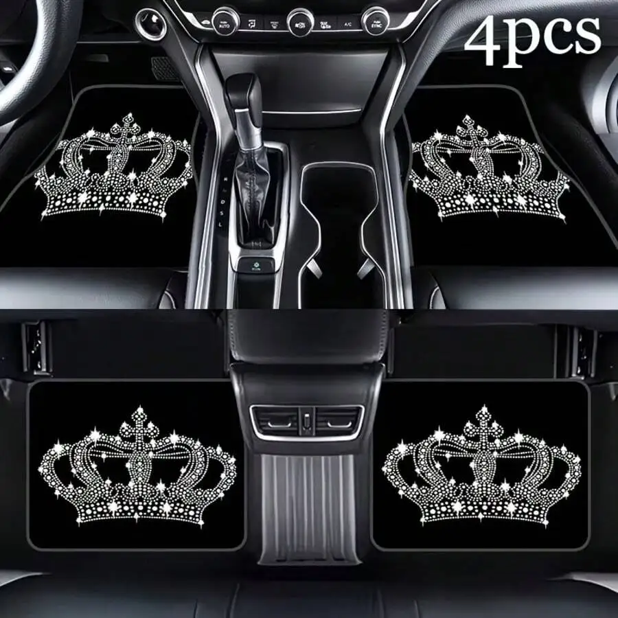 4pcs Shiny Car Floor Mats - Elegant Diamond Design, Easy To Clean, Made Of Anti-Slip Durable Material, Compatible With Sedans,