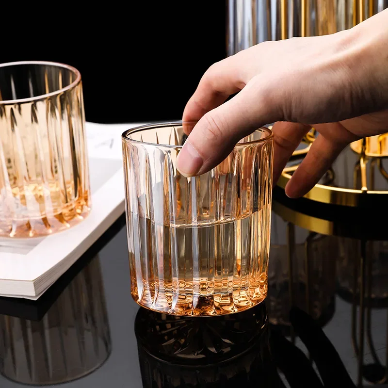 1 Piece Encraved 350ml 430ml Transparent Grey Amber  Heavy Thick Bottom Whiskey Bourbon Spirits Water Glass Tumbler Cup