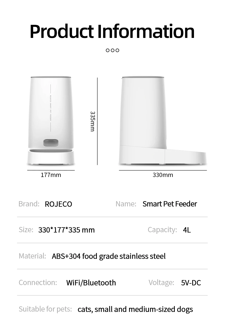 ROJECO Automatischer Katzenfutterspender für Haustiere, Smart WiFi, Katzenfutter, Kibble-Spender, Fernbedienung, automatischer Futterspender für Katzen und Hunde, Trockenfutter-Zubehör – Detail 12
