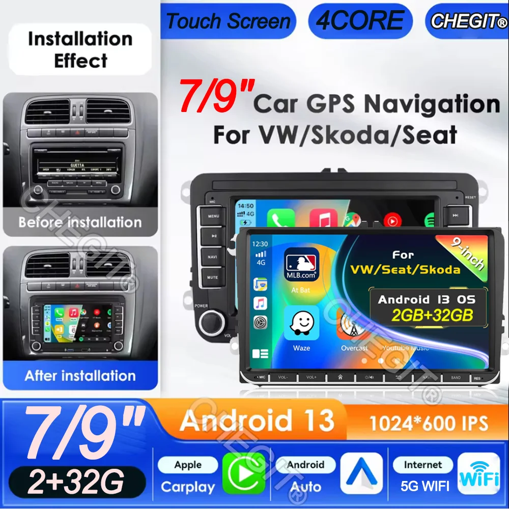 

7/9″ Android Car Radio Autoradio Multimedia Player Smart car systems For VW Volkswagen Golf 5 6 Touran Passat B6 Jetta MK5 MK6