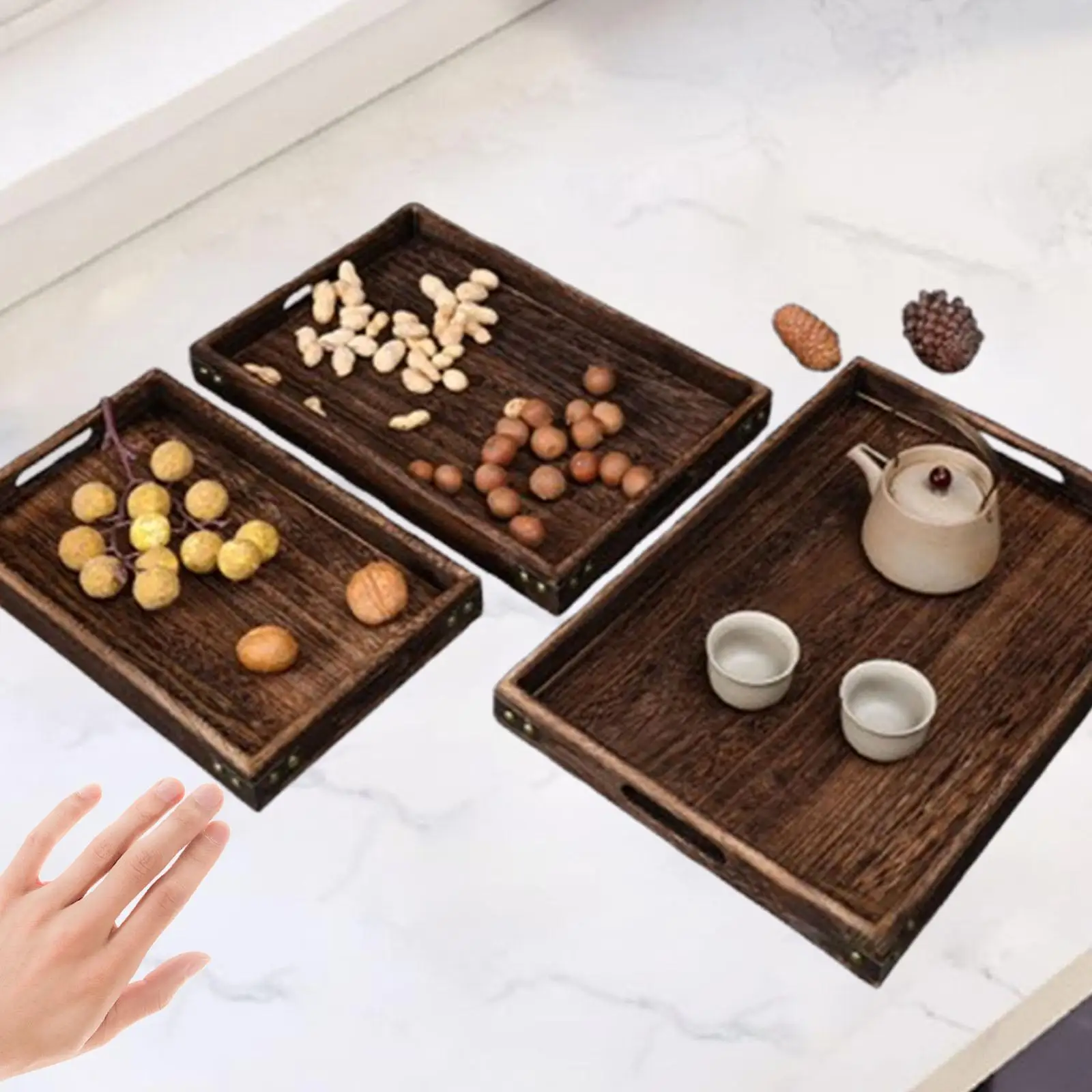 3 Pieces Wooden Serving Trays Platter for Breakfast for Pantry Dining Table