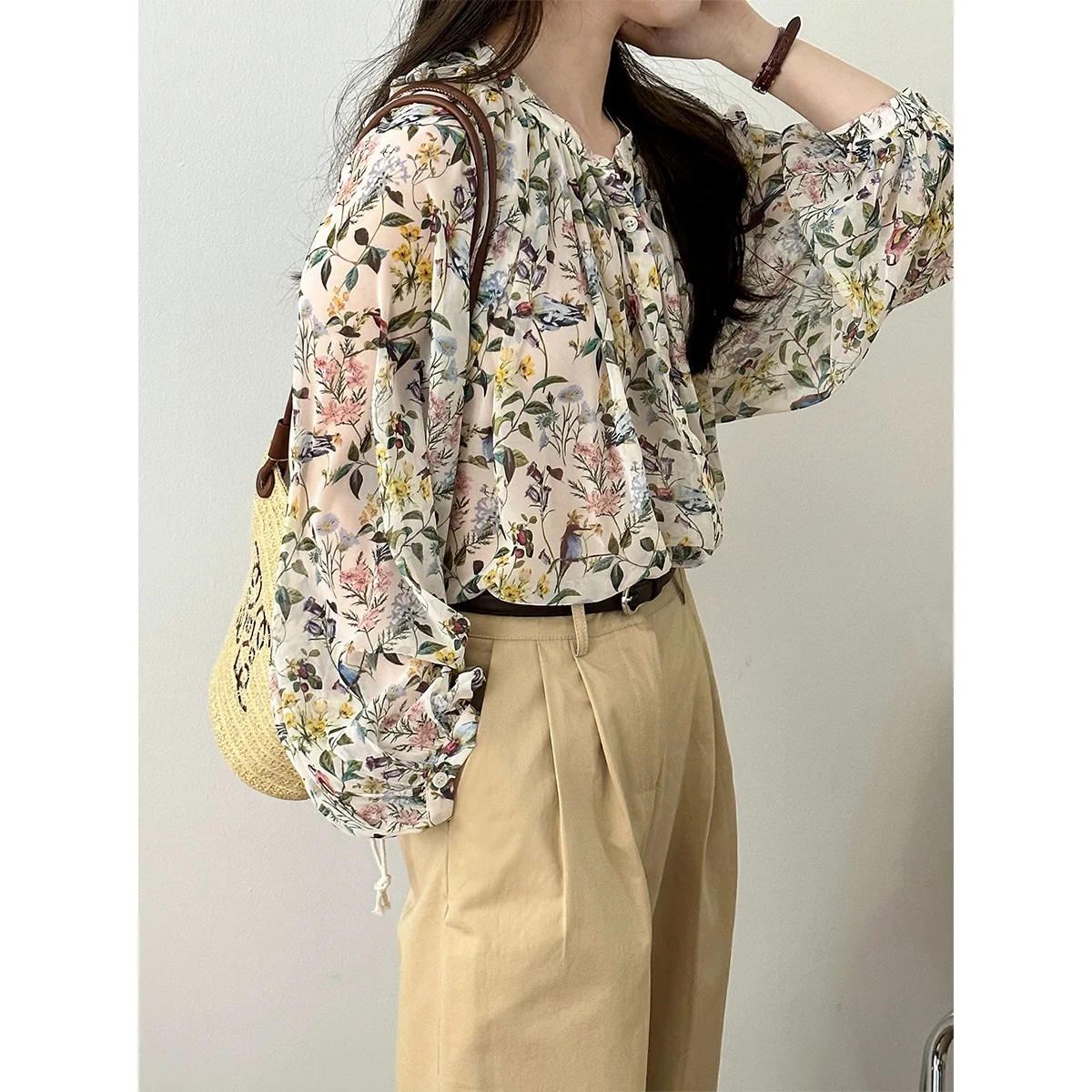 

Floral Shirt Women's Retro Spring Long-sleeved Temperament Top