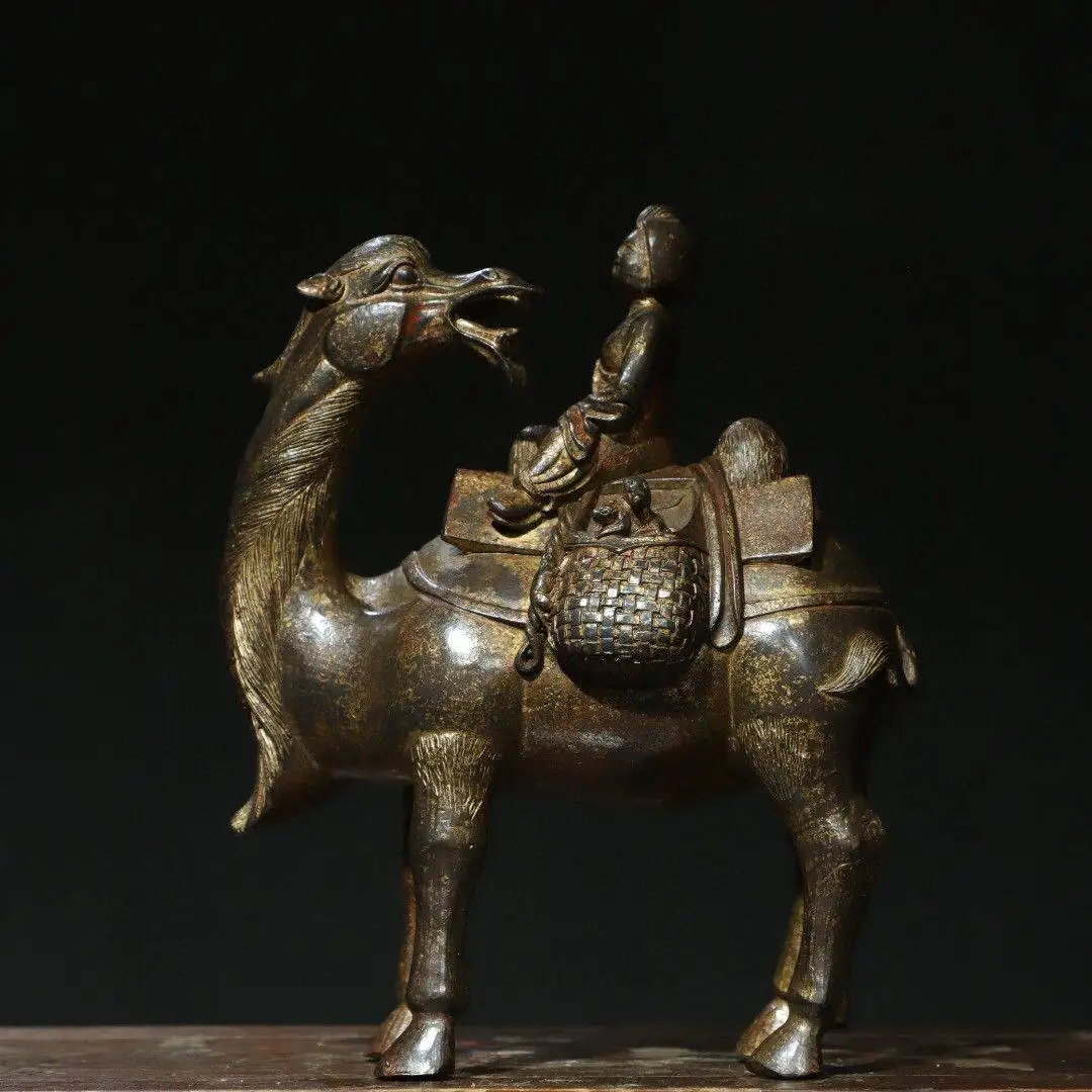 Pure Copper Wang Zhaojun Statue Antique Craft Camel Figure Desktop Decor