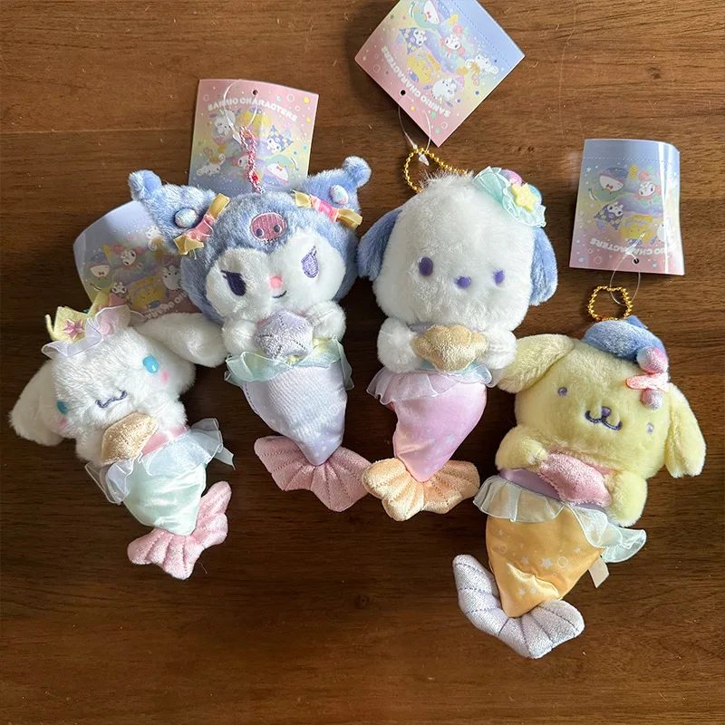 

Kawaii Sanrio Cinnamoroll Pompom Purin Pochacco Ocean Mermaid Series Plush Pp Cotton Filling Keychain Commuter Bag Trinket Gift