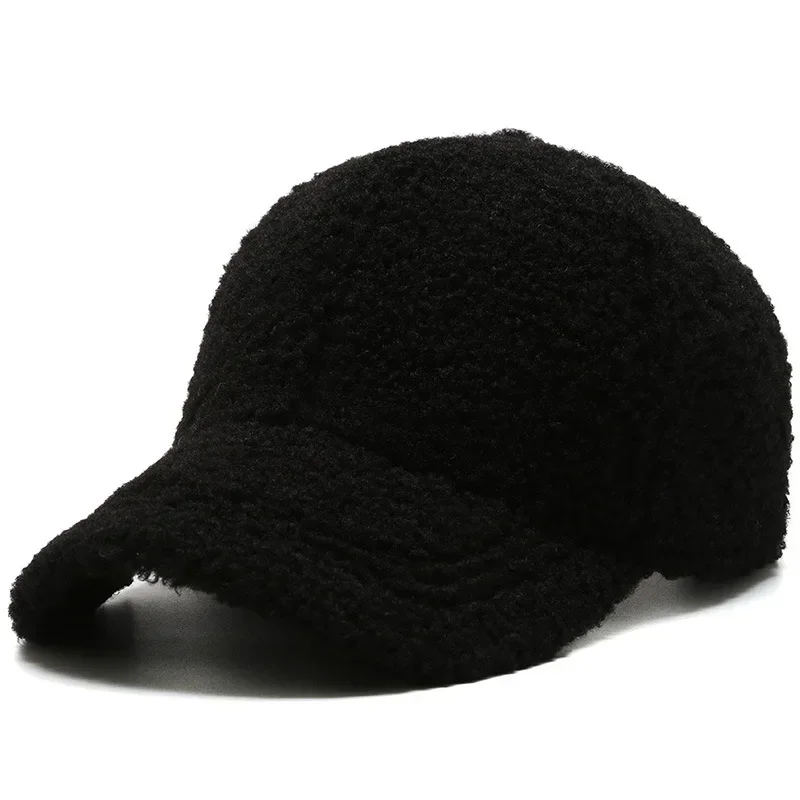 Big Head Solid Artificial Lamb Wool Baseball Cap Women Men Autumn Winter Hats Keep Warm Cap Plush Baseball Caps Outdoor  Dad Hat