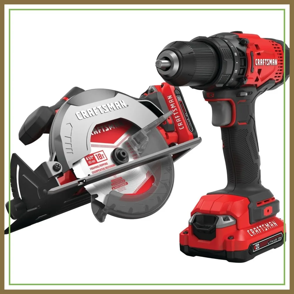 

Cordless Power Tool Combo Kit with Drill/Driver, Circular Saw, 2 Batteries and Charger