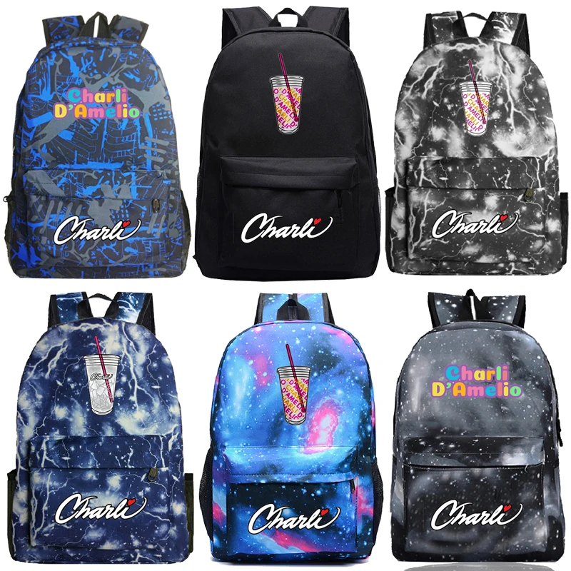 Alta qualidade charli damelio mochila meninas gelo café splatter padrão mochilas escolares feminino diário adolescentes sacos de escola