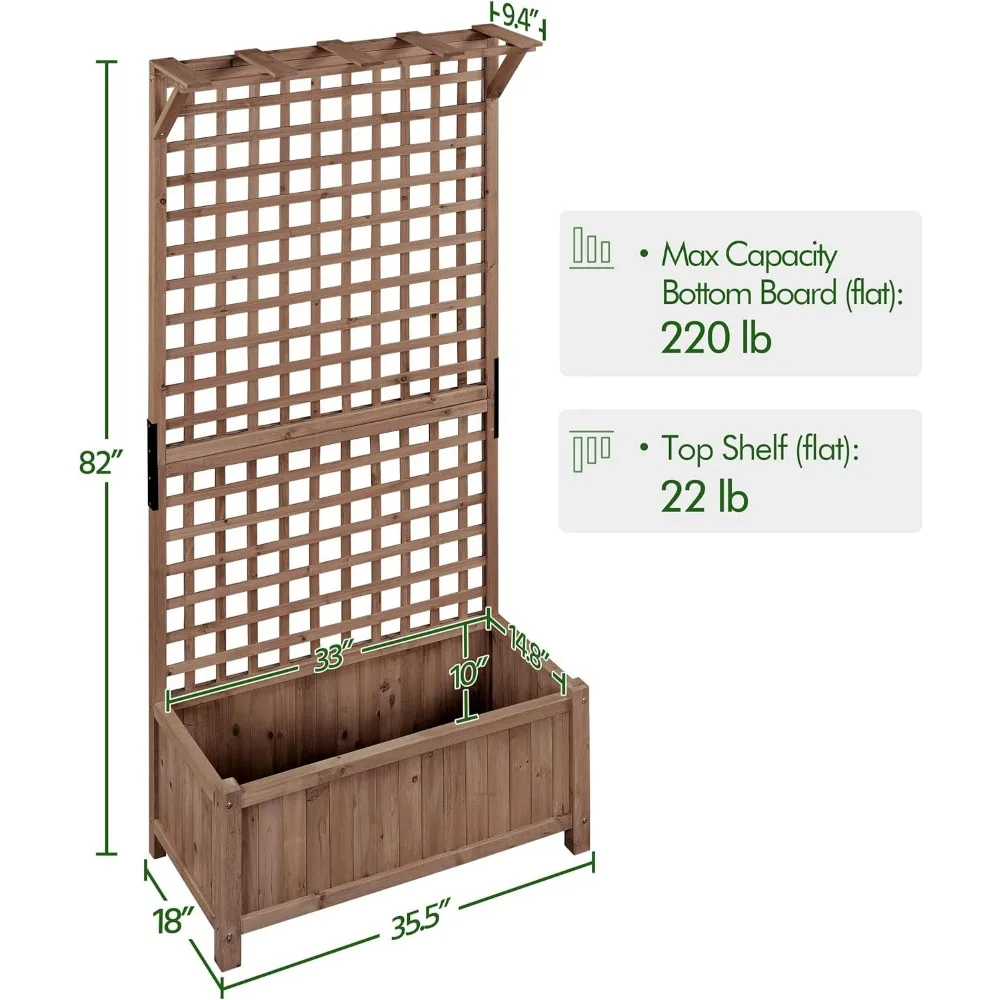 72″ H Garden Planter With Trellis For Vine Climbing Horticultural Plants Garden Box W/Drainage Holes Garden Planter Box