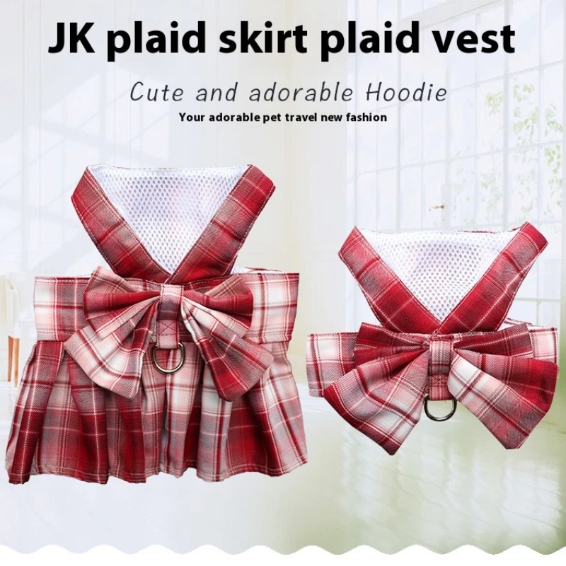 

Plaid Pet Vest Leash Set – Stylish JK Skirt & Chest Strap for Dogs & Cats