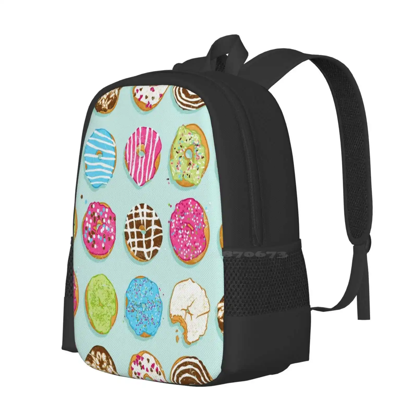 Sweet Donuts Hot Sale Schoolbag Backpack Fashion Bags Donut Dessert Food Sweet Homemade Bakery Ring Hole Sugar Chocolate Milk