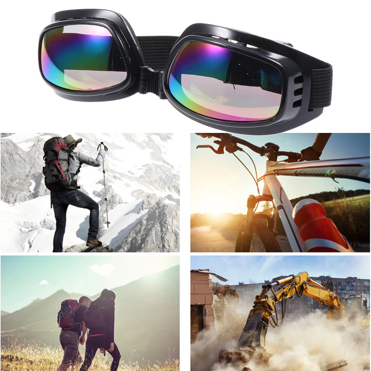 

Outdoor Snowboard Goggles Skiing Bike Motorcycle Cycling Protective Safety Goggles Glasses (Black Frame and Colorful Glass)