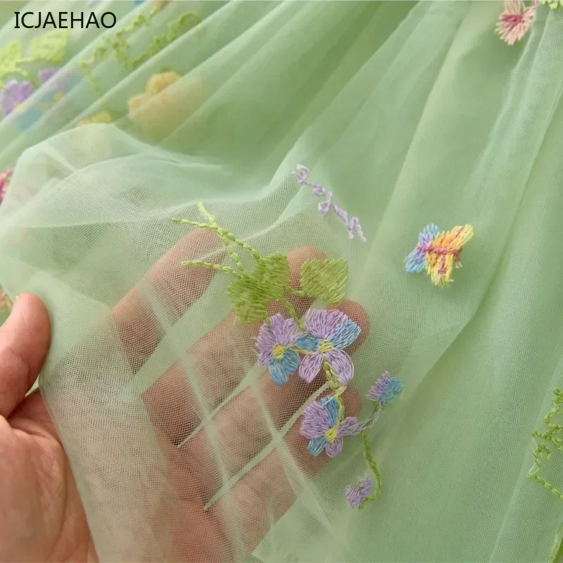 Vestido de alça sem mangas para meninas, roupas de festa de princesa, bordado de flores, infantil, criança, fantasia infantil, aniversário, 2025