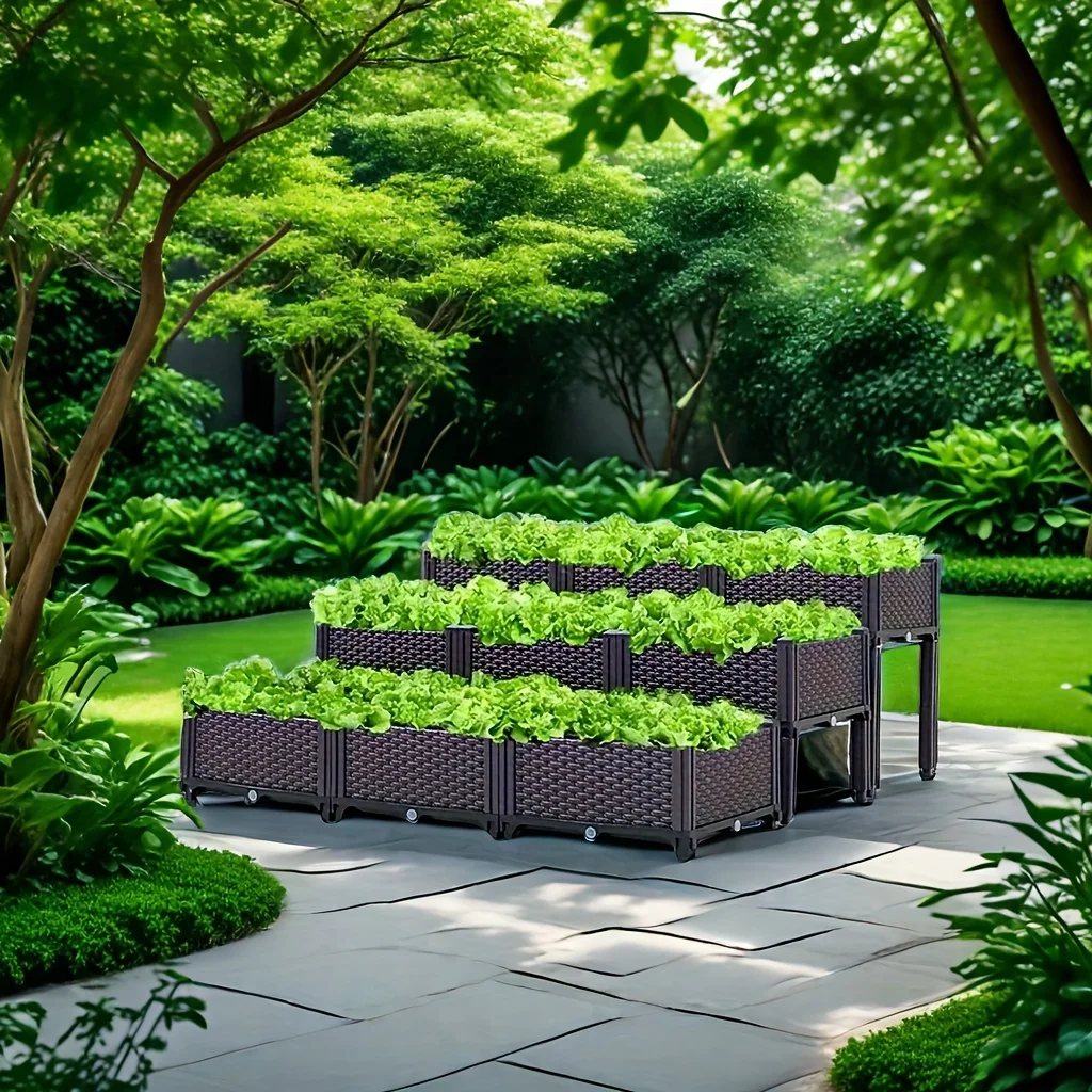 

3-х уровневая большая коробка для цветов для овощей — прочный пластик, легко собирается с дренажными отверстиями, идеально подходит для использования в помещении и на открытом воздухе, идеально подходит