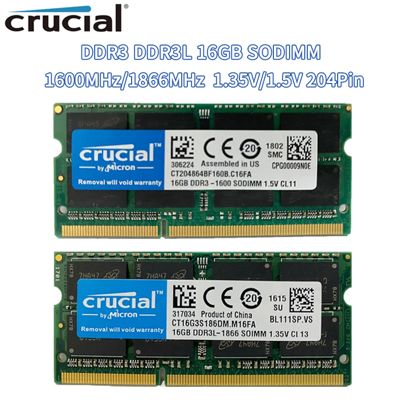 

Crucial DDR3 DDR3L 16GB 1600MHz 1866MHz Laptop Memory PC3-12800 PC3-14900 SODIMM 1.35V 1.5V Notebook Memory Ram DDR3