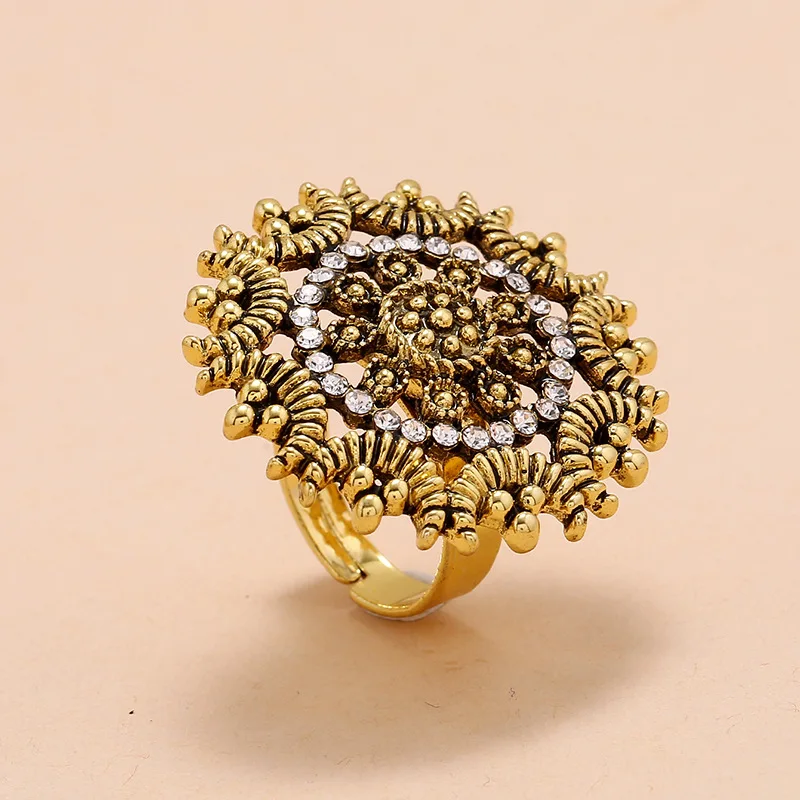 Vintage drip color flower bloom rich jewelry ring women's fashion irregular geometric bohemian ring