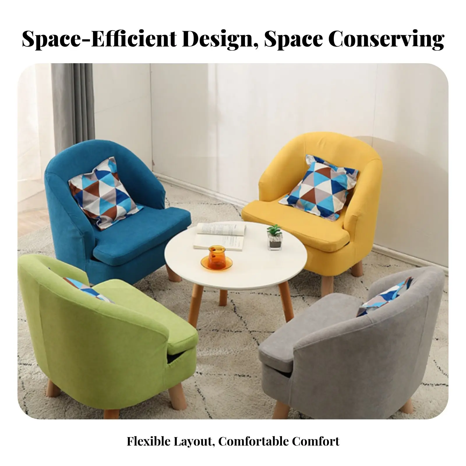 Space-Efficient Upholstered Armchair Space-Saving Single Sofa Removable and Cleanable Cover Minimalist Design for Renters - view 2