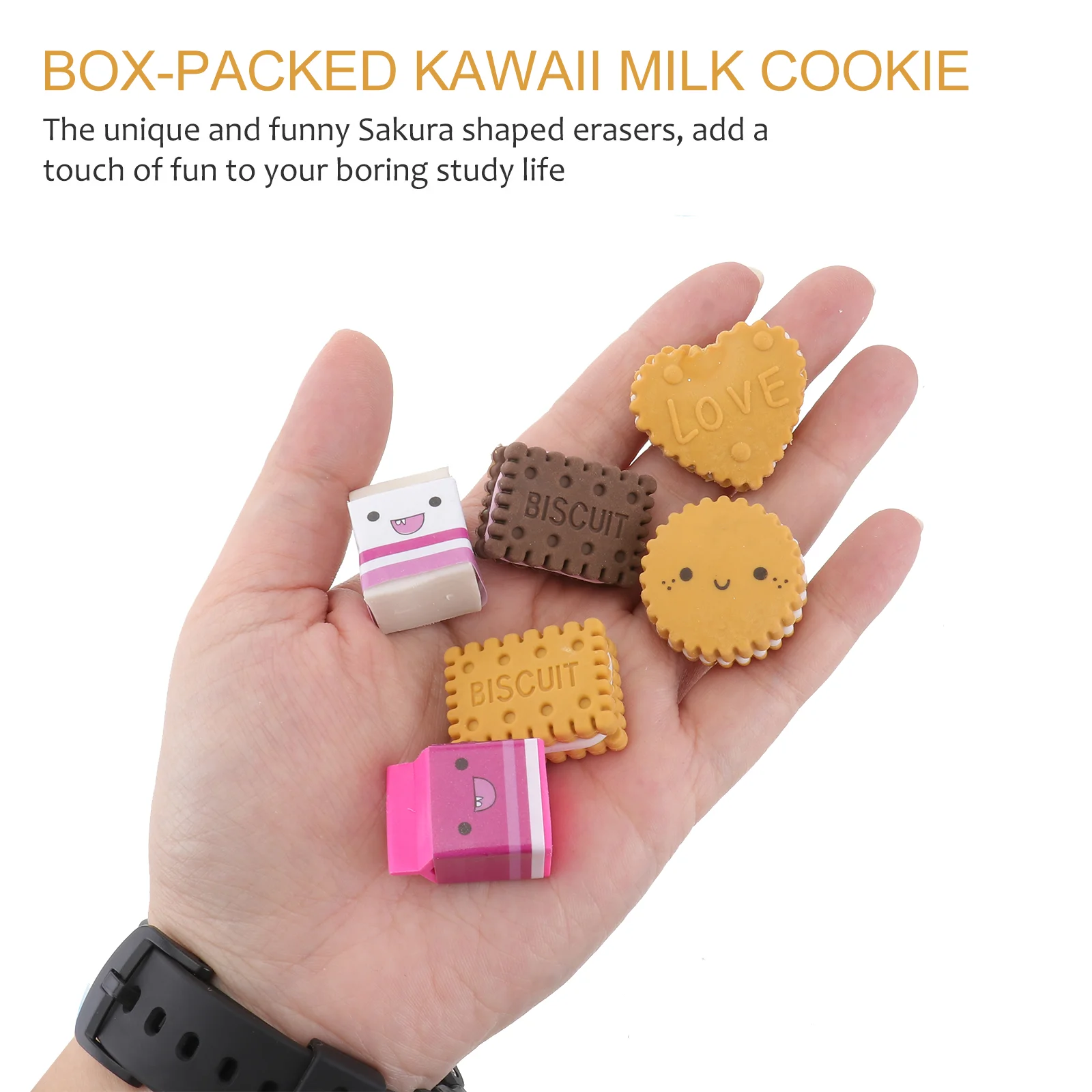 6pcs Box-packed Kawaii Milk Cookies Biscuit Erasers School Stationery Supplies Creative Gift for Kids Children Students