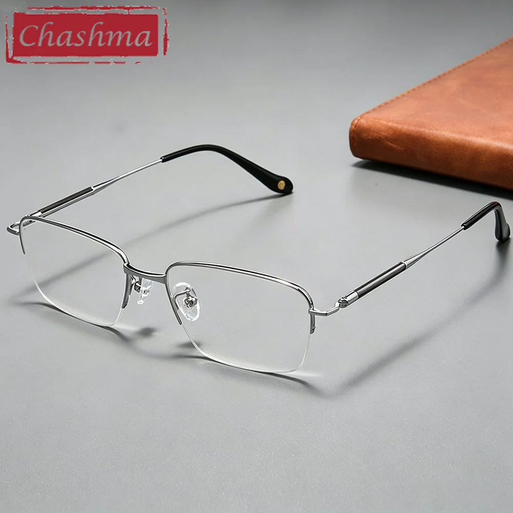 Chashma 54mm Prescription Glasses Men Titanium Frame Rose Wood Temple High End Ultra Light Half Frame Eyewear Gafas for Male