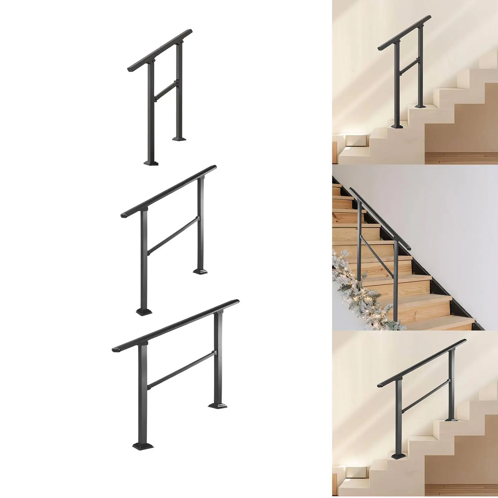 Steps Railing Outdoor Stairs Railing Exterior Hand Railing Fence Rail Metal Hand Rail Adjustable for Garden Porch Steps Yard