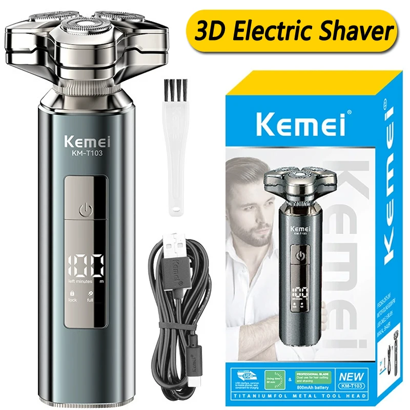 Kemei New 3D Electric Shaver Wet & Dry Shaving Machine Waterproof USB Charging Portable Shaver for Travel & Daily Home Use