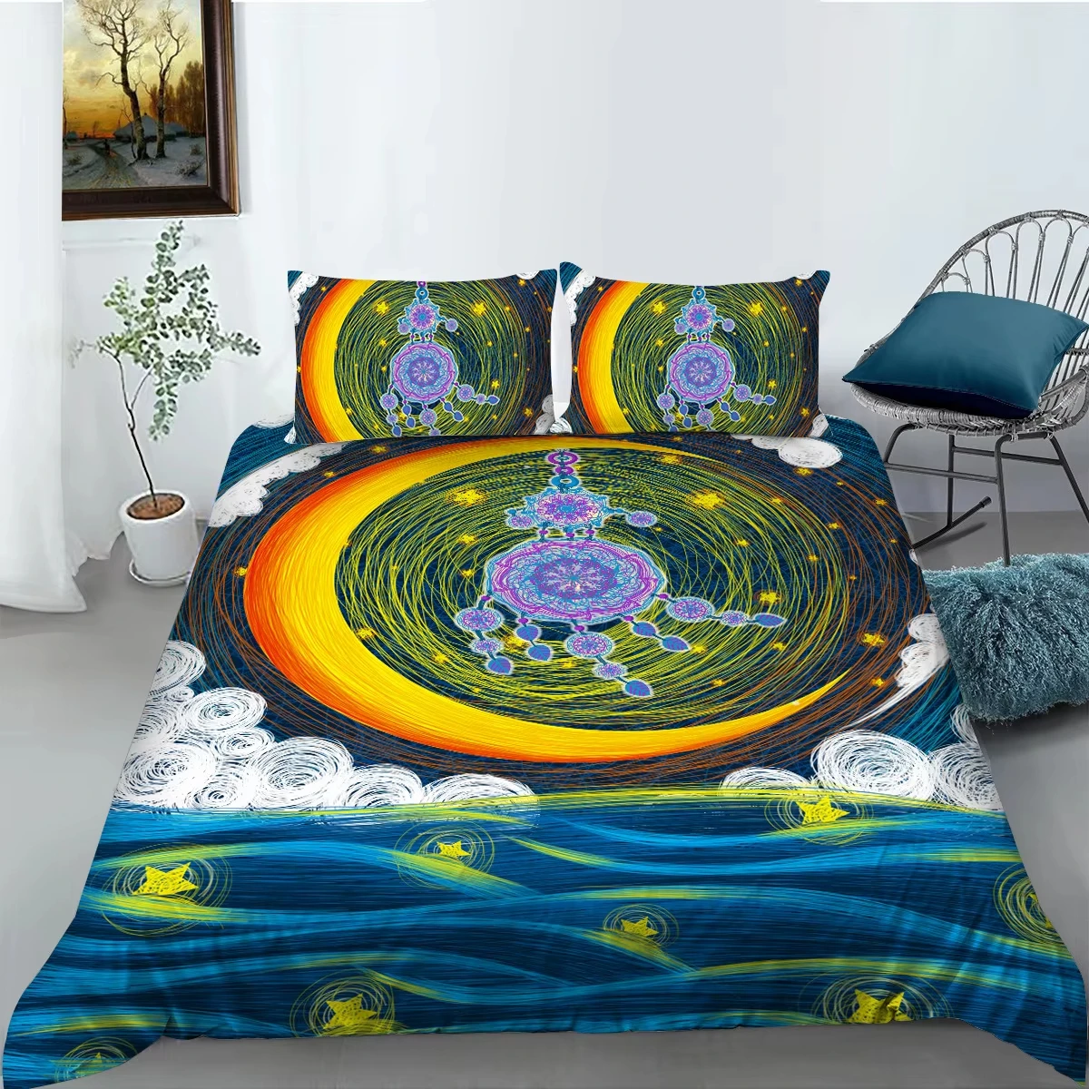 Dreamcatcher Duvet Cover Single Full Queen King Size Dreamy Starry Sky Star Moon Comforter Cover Boho Dream Catcher Bedding Set