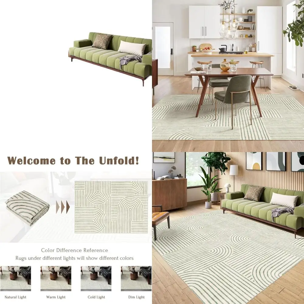 

Мягкий моющийся ковер для гостиной 5x7 в стиле бохо-шик, цвета шалфейно-зеленый, с современным абстрактным радужным дизайном для домашнего декора