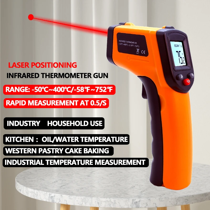 الليزر درجة الحرارة بندقية ميزان الحرارة بالأشعة تحت الحمراء الاستشعار يده عدم الاتصال IR LCD البيرومتر الصناعي الرقمية شواء ميزان الحرارة400 ° ج #2