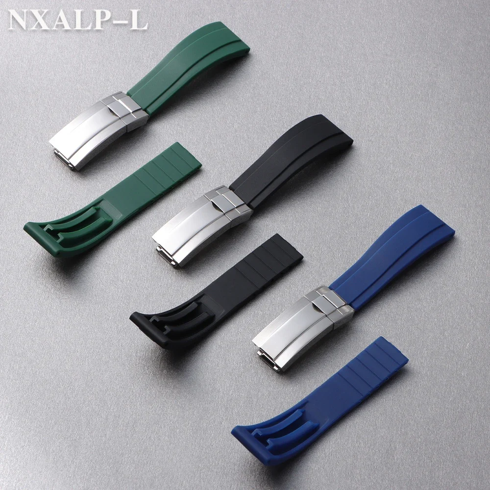 20 مللي متر حزام ساعة مطاطي ل رولكس المياه شبح دايتونا الغواصة ساعات سيليكون الفرقة للطي مشبك الرجال الرياضة الغوص سوار