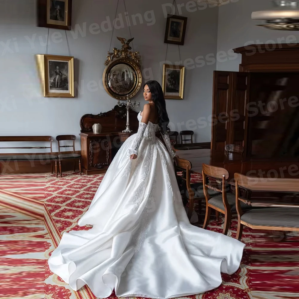 Elegant A Line Women's Lace Applique Wedding Dresses Vestido De Novia Long Sleeve Backless Bride Gowns Customized Robe De Mariée