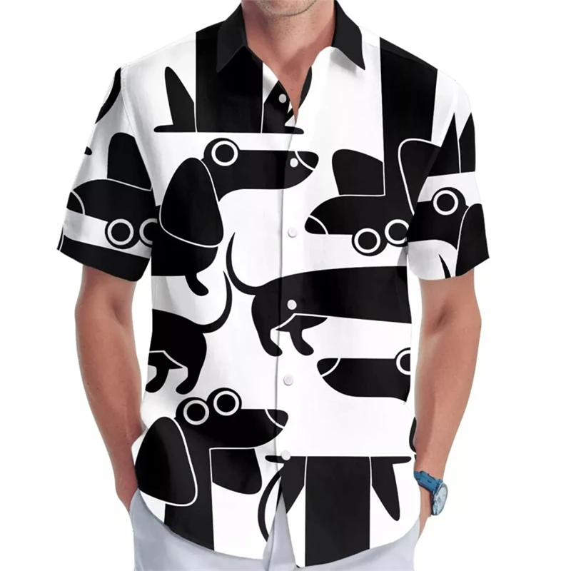 Hawaiian Sea Beach Shirt Men\'s Clothes 3d Printed Cute Corgi Pattern Shirts Animal Monkey Flower Casual Fashion Lapel Blouse