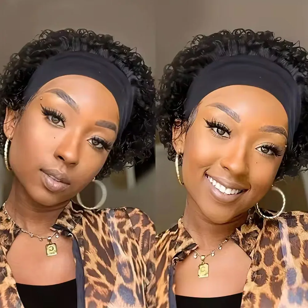 

Парик-повязка из натуральных волос, кудрявый, короткий, для женщин, стрижка пикси, машинная работа, черный, в африканском стиле