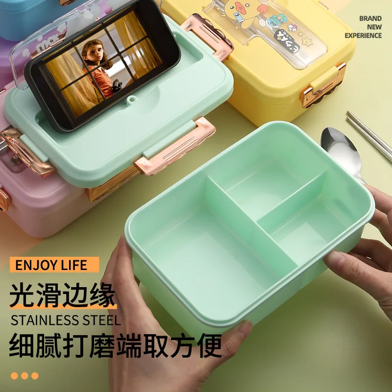 Bento Lunch Box for Kids Girls Cartoon Students Kawaii Cute Dinosaur Heated 3 Grid Sandwich Snack Food Box Special Canteen