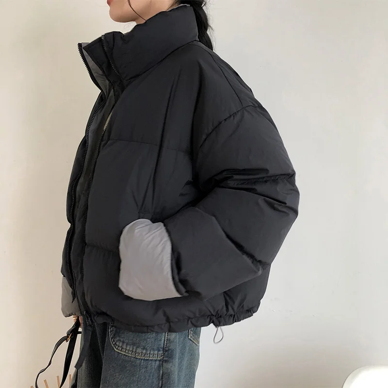 المرأة الخريف الشتاء سترة منتفخة قصيرة الكورية نمط بلون الوقوف طوق الخبز معطف الإناث القطن أسفل ملابس خارجية سترات #2