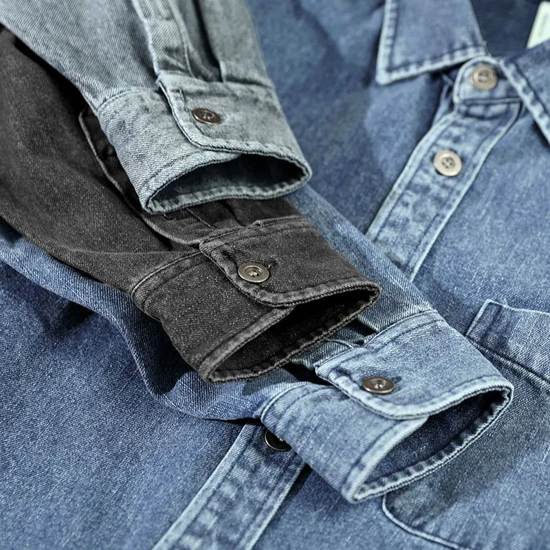 Fashion Designer Men Shirts High Quality Blue Gray Loose Fit Casual Denim Shirts Men Y2K Japanese Style Vintage camisa masculina