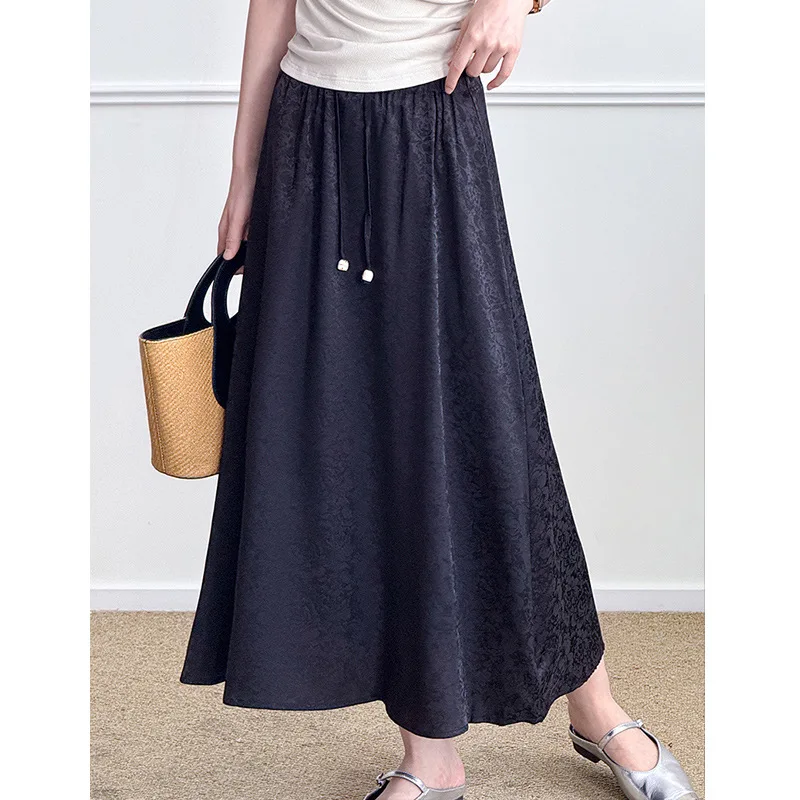 

French women's skirt, elastic waistband A-line skirt, versatile skirt with elegant commuting style, polyester 2025 new