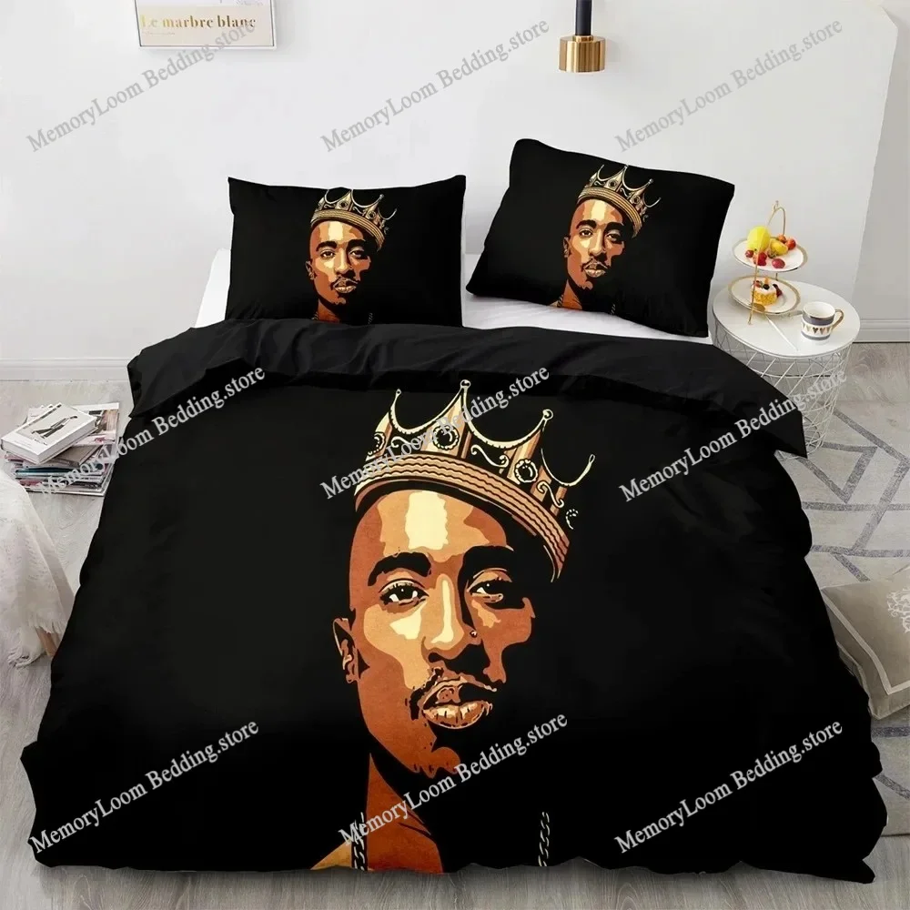 Juego de cama 2Pac Tupac Amaru Shakur, funda nórdica, funda de edredón, funda de almohada, edredón king Queen Size, juego de cama para niños y adultos