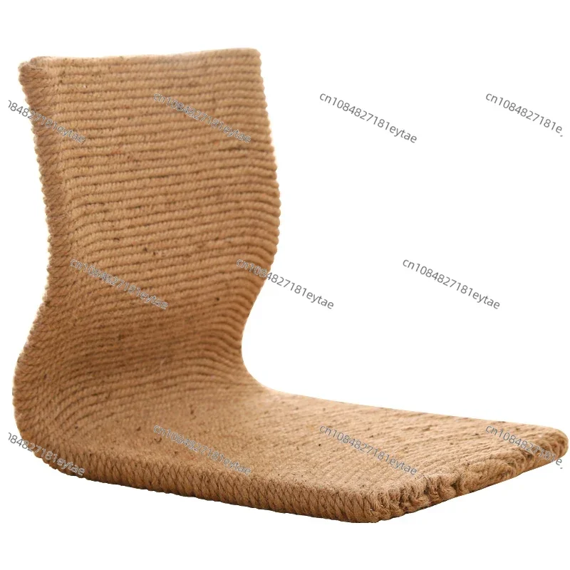 Handmade Japanese Style Floor Chair Handcrafted Eco-Friendly Padded Knitted Hemp Chair with Backrest Meditation Zaisu Chair