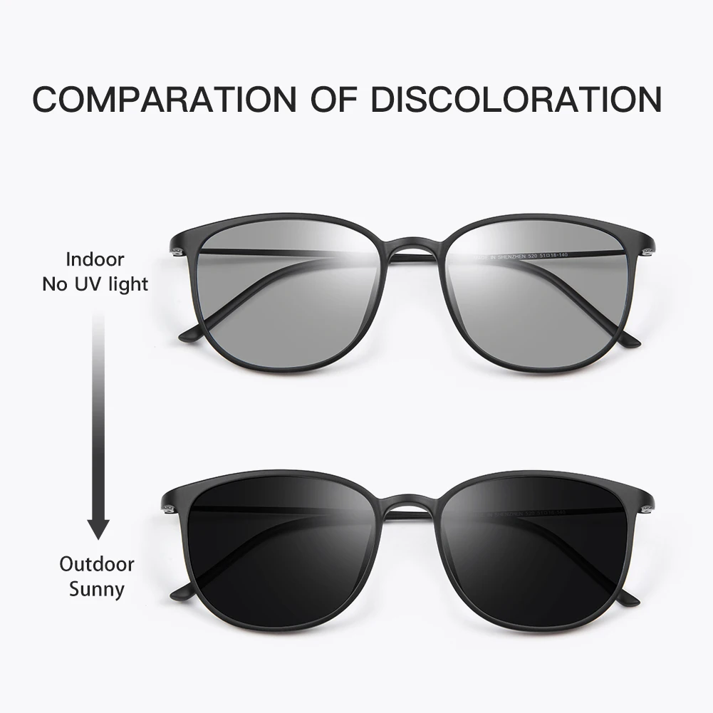 CAPONI Prescription Polarized Sunglasses Man Photochromic Brown Sun Glasses Night Vision Driving Progressive Black Shades PJ520