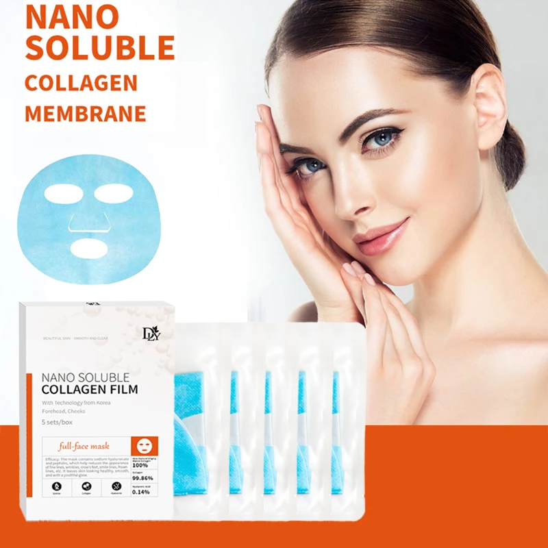 5Sets Soluble Collagen Full Face Mask Protein Film Gel Mask Paper Anti Wrinkle Moisturizing Face Filler Patch Firming Skin Care